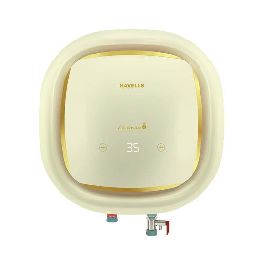 Havells Adonia-i 15 Litre Storage Water Heater | Color Changing LED, Digital Display, Smart Geyser, Works With Alexa & Google Home | (Free Flexi Pipes, Installation, & Shock Safe Plug) | (Ivory)