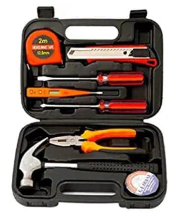 DOTCOM 9 Pieces Basic Tool Kit, Home Tool Kit for Women Men Students,Tool Box with Tools Included,Small Tool Kit for DIY,Household Repair