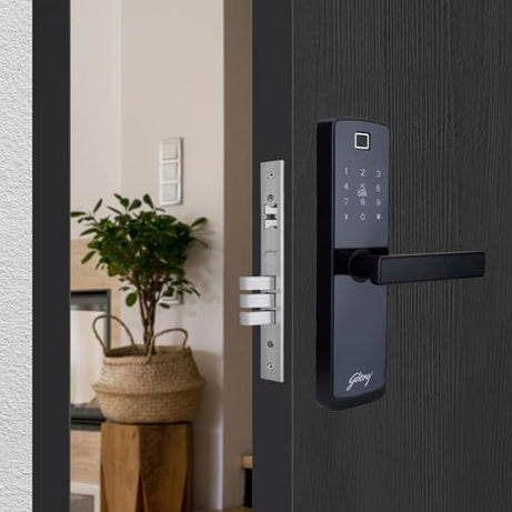 Godrej Smart Lock I Catus Connect I Digital Lock for Wooden Door | 5 in 1 Access I WiFi I Fingerprint I RFID Card I PIN Access I Mechanical Key I 3 Strong Locking Dead Bolts I Black I 3 Yrs Warranty