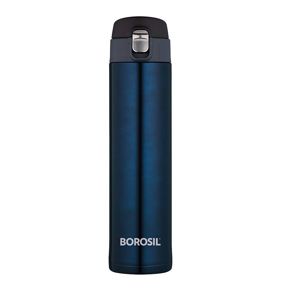 Borosil Hydra Nova 500 ml Stainless Steel Water Bottle | Double Wall Vacuum Insulated Flask | 16 Hours Hot and 18 Hours Cold | Bottle for Office, Gym, School, College | 1 Year Warranty, Blue