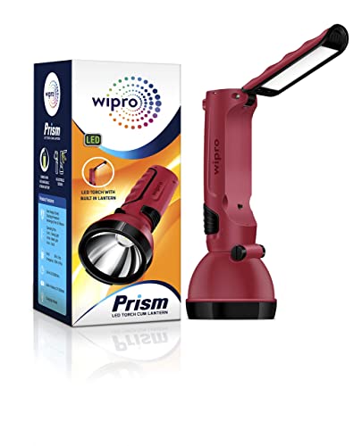 Wipro Prism Multi Functional Rechargeable LED Torch cum Lantern|Dual Mode|Emergency Light with 1200mAh Li Ion Battery|4 Watt, (Red, Pack of 1)