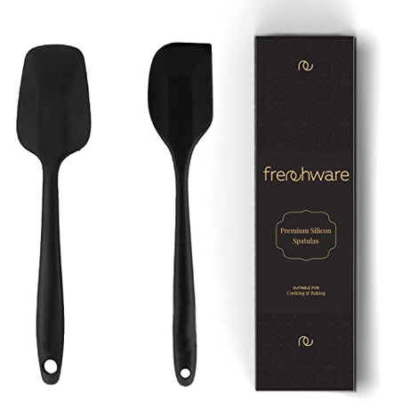 Frenchware Non-Stick Premium Silicone Spatula (Large Spatula & Large Spoon, Black) for Cooking, Baking & Mixing, Seamless Design