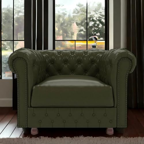 PREMIUM CART BASE TRADITIONAL Modern Tufted Leatherate Chesterfield Sofa for Home & Living Room & Office Bedroom 3 year Warranty (One Seater Green)