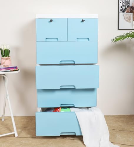 The Tickle Toe Child Safe Chest of Drawer| Storage Solution| Kids Organizer| Locking Drawers, Portable, Secure, Proudly Made in India,51Lx33Wx103H cm (Blue)…