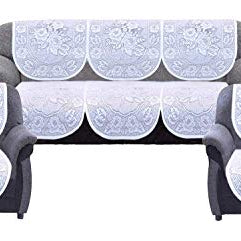 Kuber Industries Floral Sofa Cover 5 Seater|Cotton Sofa Cover 3 Seater and 2 Seater|Full Cover Set for Couch Seat|Pack of 6 (White)