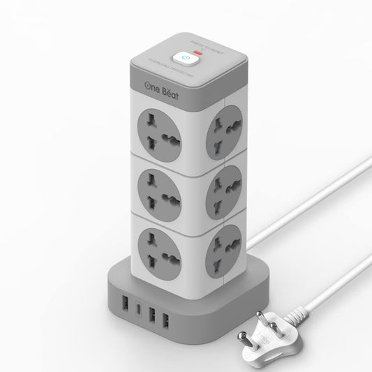 One Beat Tower Extension Boards With Usb Port With Universal Sockets And Usb Charging Ports With Indicatori Plug Socket (12 Socket + 3 Usb + 1 Type C), 250 Volts, White