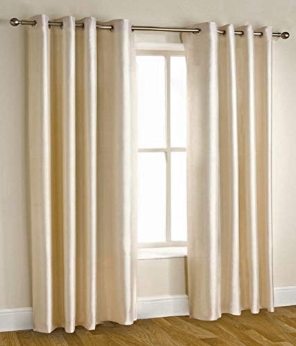 Homefab India Pack of 2 Royal Silky Cream Long Door Curtains with Stainless Steel Eyelets - 8 feet