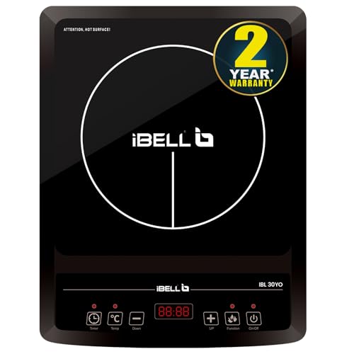 iBELL 30YO Induction Cooktop with Crystal Glass Top, 2000W, Auto Shut Off and Overheat Protection, BIS Certified (Black)