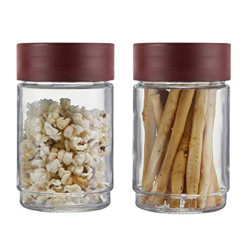 CELLO Modustack Glassy Storage Jar | Glass Jar with Lid | Air Tight Steel Lid and Stackable | For Storage of Food, Pulses, Spice, Cereals, Cookies, Dry Food | Set of 2 | 750ml, Maroon