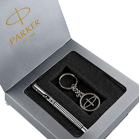 Parker Vector Gift Set - Parker Roller Ball Pen With Parker Logo Round Key Chain (Ink - Blue)