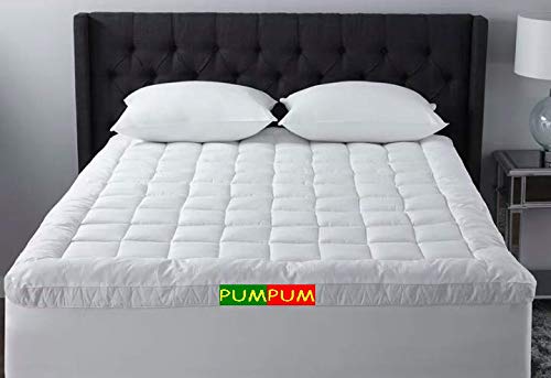 PumPum 600 GSM Hollow Fibre Mattress Padding/Topper for 5 Star Hotel Feel- White (78 X 72 Inch)