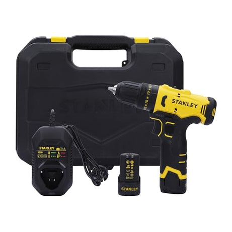 STANLEY SCD10D2K-IN(12 V) Brushed Hammer Drill Driver,with 2x2Ah Batteries & 1.5A Charger LED light,variable speed trigger switch,forward/reverse button,10mm chuck,clutch setting 20+1,1year warranty