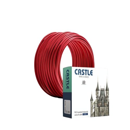 CASTLE GOLD 1100V PVC Insulated Copper Wire & Cable 90 Meters | Radha Krishna Cable Single Core Flexible House Cable for Domestic & Industrial Connections Electric Wire (6.0 sq.mm) (Red)