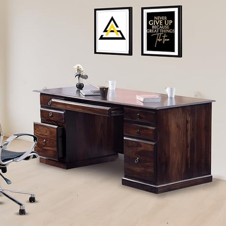 MODERN FURNITURE SHEESHAM Wooden Study Table for Students Big Size with 6 Drawers Study Desk Table Office Table for Work from Home Writing Office Desk Computer Desk (Natural Walnut)