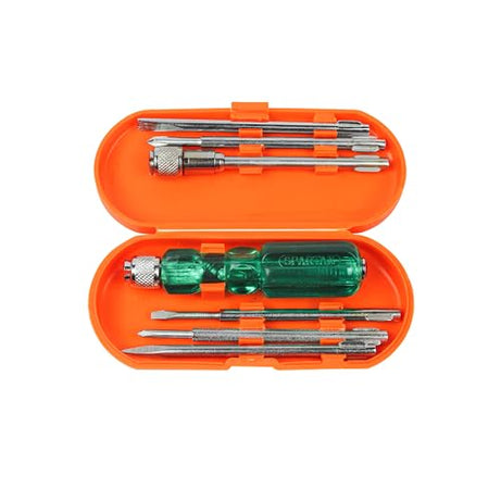 Spartan BS-02-Pro 6-in-1 Pc Screw Driver Kit With Neon Bulb Screwdriver Kit/Screwdriver Set, 2 Flat Blades, 2 Phillips Head, 1 Round Poker Bar, Extension Rod | Multi-purpose Tool Set, Green