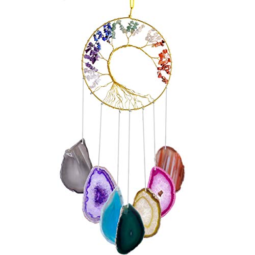 TOI SHOP Seven Chakra Crystal Stone Wind Chime – for Good Luck, Fortune, Prosperity, Feng Shui Hanging Decoration for Home Balcony Living Room Bedroom Office.