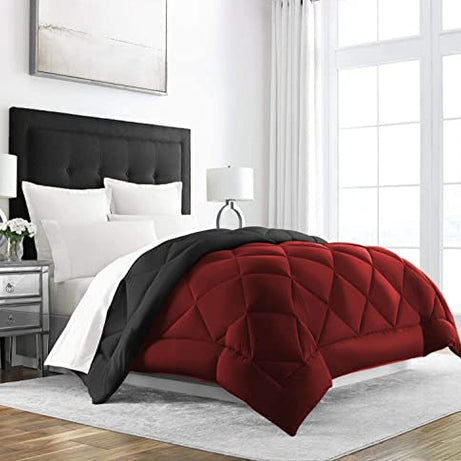 Jaipur Linen All Season Microfiber -Reversable Duvet/AC Comforter/Quilt - Black Red - Double Size 90 Inch x 100 Inch