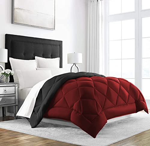 Jaipur Linen All Season Microfiber -Reversable Duvet/AC Comforter/Quilt - Black Red - Double Size 90 Inch x 100 Inch