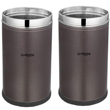 Alluring Homz Brown Leather Finish Steel Waste Bin/Trash Can/Dustbin/Paper Bin for Bathroom, Bedroom, Kitchen, Home, Office, Hotel -7X 10 inch (Capacity 7 Liter) Set of 2 Pieces