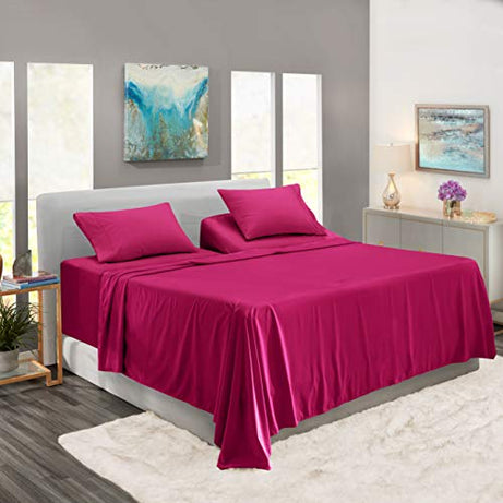 Nestl Bedding 4 Piece Sheet Set – 1800 Deep Pocket Bed Sheet Set – Hotel Luxury Double Brushed Microfiber Sheets – Deep Pocket Fitted Sheet, Flat Sheet, Pillow Cases - Vivacious Magenta