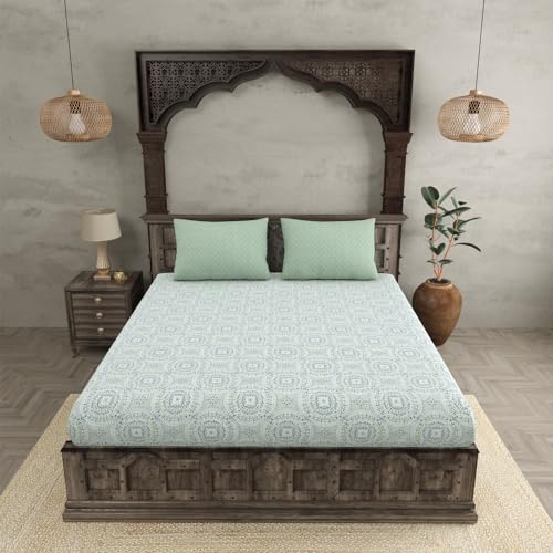 JaipurFabric® Premium Cotton 280 TC The Icon Double Bedsheet with 2 Pillow Covers (108" X 108"), Green