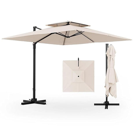 THESHELTERS - Premium Garden Umbrella 360 Degree Rotating Stylish and Durable Outdoor Garden Umbrella with Heavy-duty Cross Base- Patio and Lawn Umbrella, Big Size Umbrella with Stand (White)