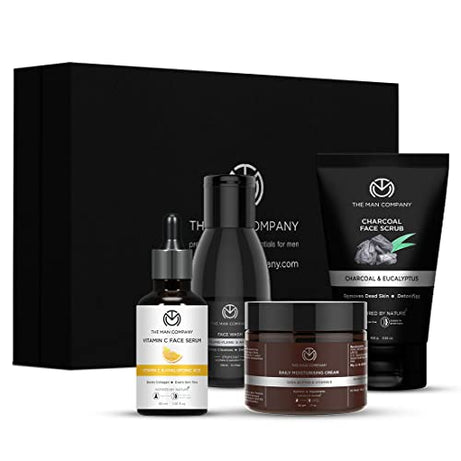 The Man Company Face on Point Facial Kit with Vitamin C Serum, Charcoal Face Wash & Face Scrub, daily Moisturizing Cream | Soft & Supple Skin | Gift Set for Him