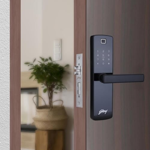 Godrej Digital Locks I Catus Touch Plus I Smart Lock for Wooden Door I 4 in 1 Access I Fingerprint I RFID I Pin Access I Mechanical Key I Black Finish I 3 Years Warranty - Steel