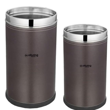 Alluring Homz COMBO Brown Leather Finish Steel Waste Bin/Trash Can/Dustbin/Paper Bin for Bathroom, Bedroom, Kitchen, Home, Office, Hotel (8" X 12" 10 ltr + 7" X 10" 7 LTR)(Set of 2 Pieces)