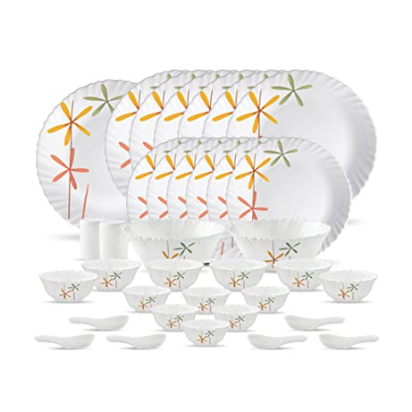 La Opala, Novo Collection, Opal Glass Dinner Set 35 pcs, Autumn Flower, White