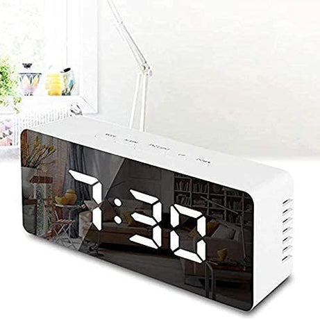 Penthon Digital Smart Back Light Table Mirror Alarm Clock With Sensor Date & Temperature For Office Home Bedroom Travel Table Clocks Smart Clock, Clock, Desk Clock - Plastic, 5.71 X 1.57 Inch, White