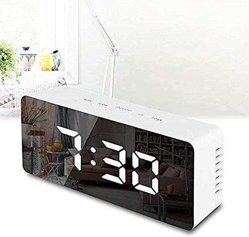 Penthon Digital Smart Back Light Table Mirror Alarm Clock With Sensor Date & Temperature For Office Home Bedroom Travel Table Clocks Smart Clock, Clock, Desk Clock - Plastic, 5.71 X 1.57 Inch, White