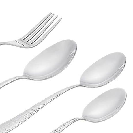 Amazon Brand - Solimo 24 Piece Cutlery Set | 6 Tea Spoons, 6 Snack Spoons, 6 Spoons & 6 Forks | Hammered Finish