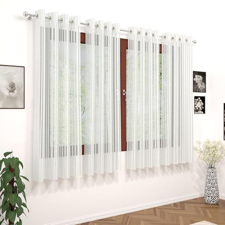 Story@Home Crystal Sheer Window Curtains 5 feet long set of 2 Linen Look Semi Transparent Voile Grommet, White, Zig Zag,118 cm X 152 cm, Pack of 2