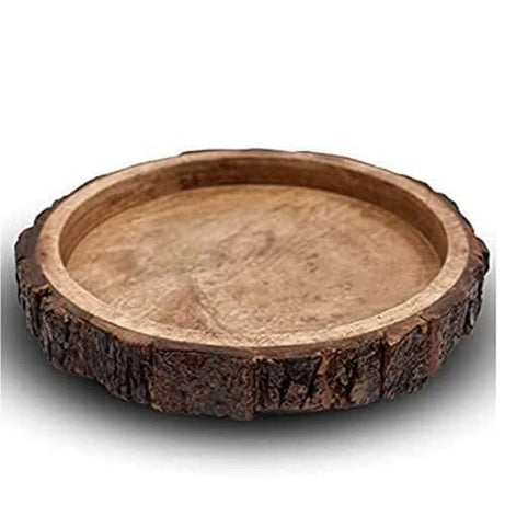 Multipurpose Handmade Wooden Tray, Kitchen Decorative Sheesham Wooden Table Tray, Serving Tray for Tea/Coffee/Juice, Round - Platter, (12 Inch)