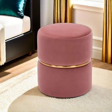 JUMBO CRAFTS Wooden Puffy Round Footstool - Ottoman Stool for Living Room Furniture Round Ottoman - Sitting Pouffe Ottoman Stool/Room Dcor/Office Stool - Pink