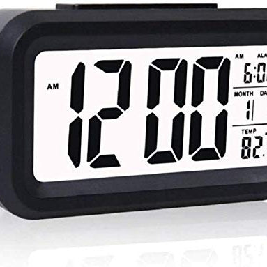 VKR Digital Alarm Clock Table Clock for Students, Home, Office, Corporate with Automatic Sensor, Date & Temperature-Black,Plastic, 14W x 8H Centimeters