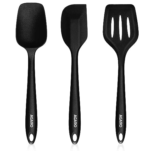 AGARO Deluxe Silicone Spatula Set of 3, Heat Resistant, Cooking, Baking and Mixing, Non-Stick Cookware, BPA Free, Seamless Design, Black.