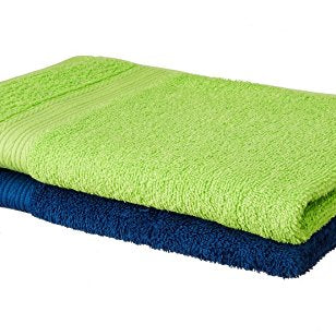 Amazon Brand - Solimo 100% Cotton 2 Piece Hand Towel Set, 500 GSM (Iris Blue and Spring Green)