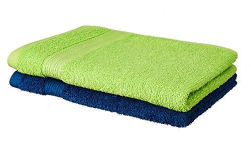 Amazon Brand - Solimo 100% Cotton 2 Piece Hand Towel Set, 500 GSM (Iris Blue and Spring Green)