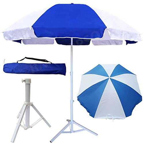 RAINPOPSON Garden Umbrella Outdoor Big Size with Stand Heavy Duty Diameter (8 Feet) Patio Umbrella for Hotels, restaurants, Beach Table Support (Blue & White) (48in/8ft) (Blue & White)