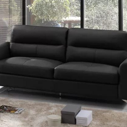 VILNIUS Ariel Solid Sal Wood Leatherette Upholstered 3 Seater Sofa Set for Living Room, Black Color