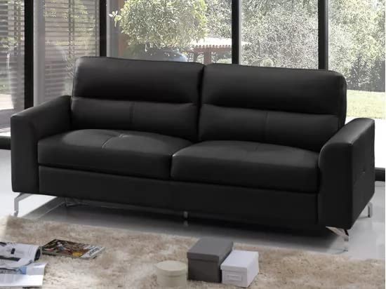 VILNIUS Ariel Solid Sal Wood Leatherette Upholstered 3 Seater Sofa Set for Living Room, Black Color