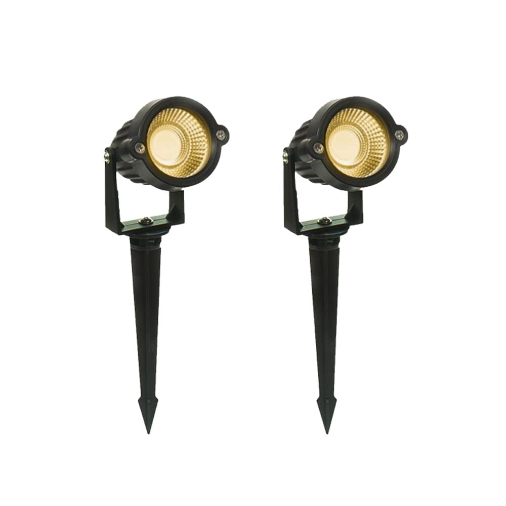 D'Mak 5 Watt LED Waterproof Outdoor Garden Light Spotlights with Spike Stand, IP65, Aluminium Body, Adjustable Outdoor Landscaping Lights - Set of 2 (Warm White).