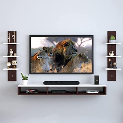 EVETO Wall Mount Tv Entertainment Unit/with Set Top Box Stand and Wall Shelf,Living Room 32 INCH TV Engineered Wood (32 INCH TV) (Brown-White)