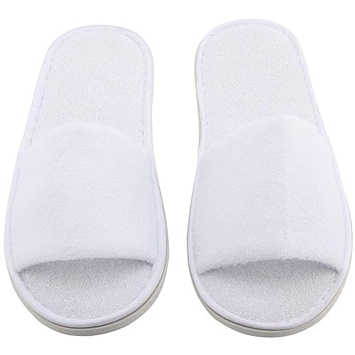 Welzivs White Pack of 6 Pair Disposable Slippers, Cotton Open Toe Hotel, Salons, Spa Slippers for Women and Men, Breathable Non-Slip Slippers for Hotel, Guests, Home or Commercial Use