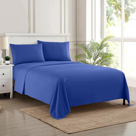 Sweet Home Collection Luxuriously High Thread Count Egyptian Quality 4 Piece deep Pocket Bed Sheet Set, 12 Colors - Queen, Royal Blue