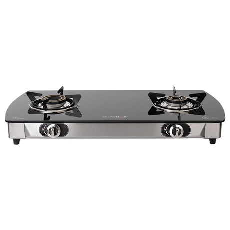 BLOWHOT Heavy Brass Burner 2 Burner Auto Ignition Gas Stove- Toughened Glass Cook Top- Isi Certified-Stainless Steel Frame- 1 Year General Warranty (2 Years On Burners, Gas Valves & Glass), Black