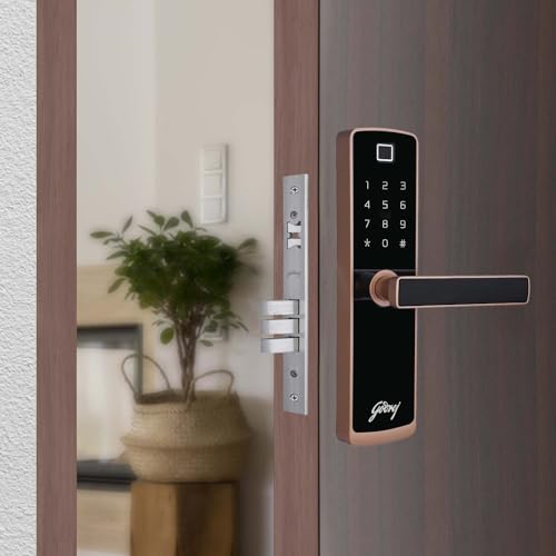 Godrej Smart Lock I Catus Touch Plus I Digital Lock for Wooden Door I 4 in 1 Access I Fingerprint I RFID I PIN Access I Mechanical Key I 3 Strong Locking Dead Bolts I Rose Gold Finish I 3 Yr Warranty