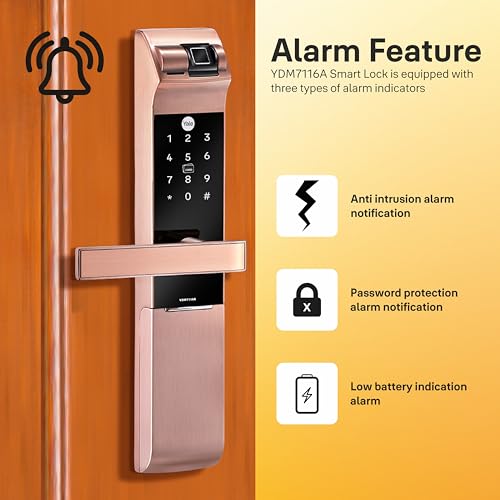 Yale YDM 7116 Smart Door Lock with Mortsie Lock | Biometric | PIN Code | RFID Card | Mechanical Key | App Enabled Access, WiFi Optional | 1 Year Warranty | Red Bronze